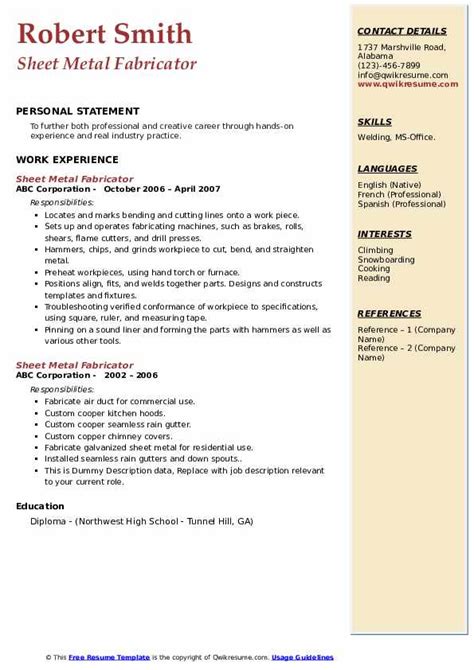 metal fabrication resume template|fabricator resume objectives.